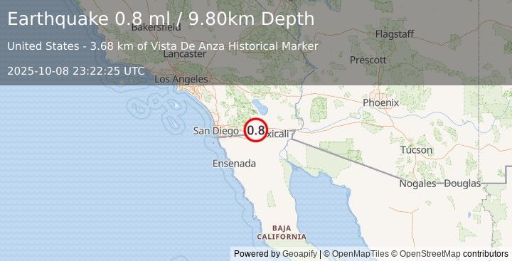 Earthquake 6 km ESE of Ocotillo, CA (0.8 ml) (2025-10-08 23:22:25 UTC)