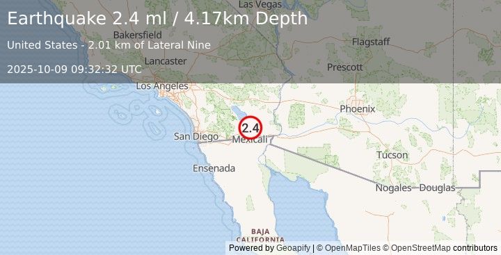 Earthquake 8 km ESE of Brawley, CA (2.4 ml) (2025-10-09 09:32:32 UTC)