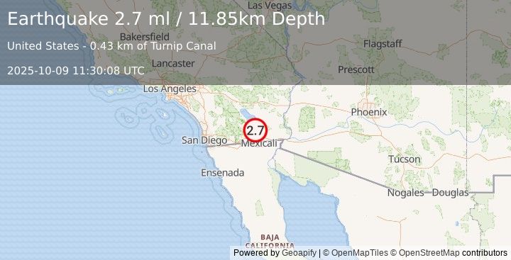 Earthquake 5 km W of Brawley, CA (2.7 ml) (2025-10-09 11:30:08 UTC)