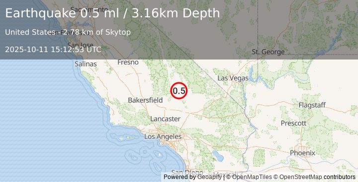 Earthquake 14 km SW of Searles Valley, CA (0.5 ml) (2025-10-11 15:12:53 UTC)