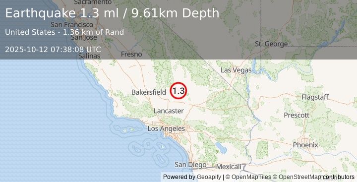Earthquake 7 km NW of Johannesburg, CA (1.3 ml) (2025-10-12 07:38:08 UTC)