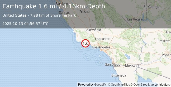 Earthquake 10 km S of Santa Barbara, CA (1.6 ml) (2025-10-13 04:56:57 UTC)