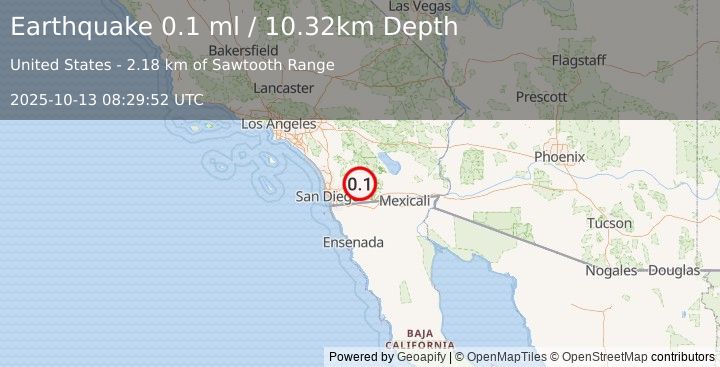 Earthquake 16 km NNE of Pine Valley, CA (0.1 ml) (2025-10-13 08:29:52 UTC)