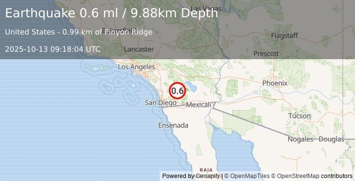 Earthquake 11 km SSW of Borrego Springs, CA (0.6 ml) (2025-10-13 09:18:04 UTC)