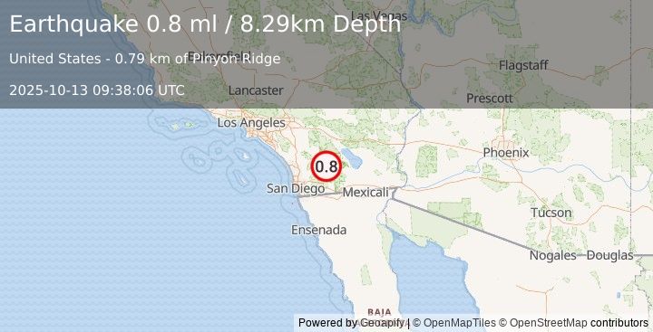 Earthquake 11 km SSW of Borrego Springs, CA (0.8 ml) (2025-10-13 09:38:06 UTC)