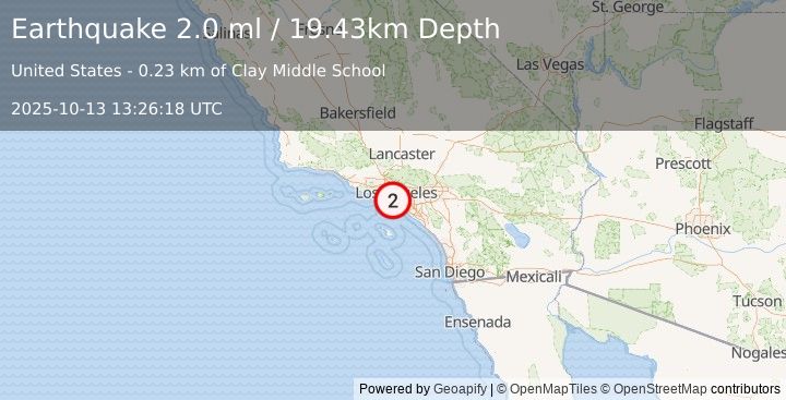 Earthquake 4 km N of Gardena, CA (2.0 ml) (2025-10-13 13:26:18 UTC)
