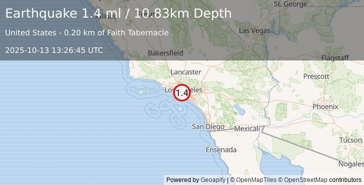 Earthquake 4 km WNW of Willowbrook, CA (2.3 ml) (2025-10-13 13:26:44 UTC)