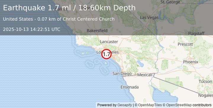 Earthquake 3 km ESE of Lennox, CA (1.7 ml) (2025-10-13 14:22:51 UTC)