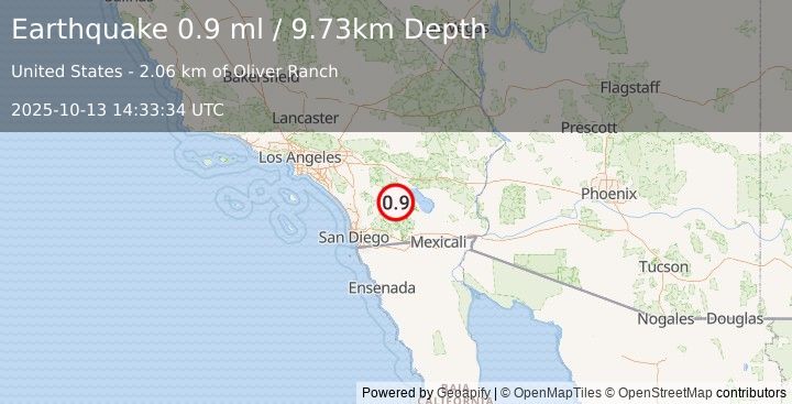 Earthquake 7 km NE of Borrego Springs, CA (0.9 ml) (2025-10-13 14:33:34 UTC)