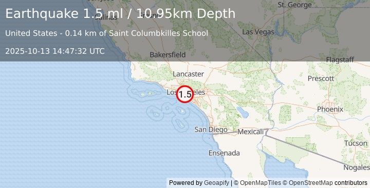 Earthquake 3 km WNW of Florence-Graham, CA (1.5 ml) (2025-10-13 14:47:32 UTC)
