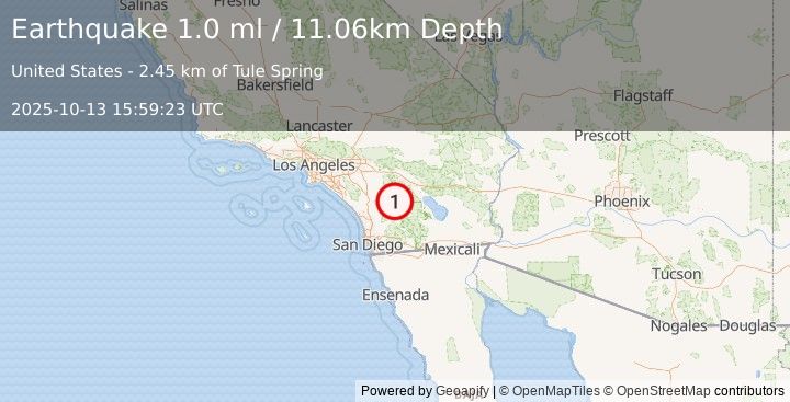 Earthquake 14 km SSE of Anza, CA (1.0 ml) (2025-10-13 15:59:23 UTC)