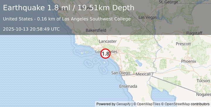 Earthquake 5 km ESE of Lennox, CA (1.8 ml) (2025-10-13 20:58:49 UTC)