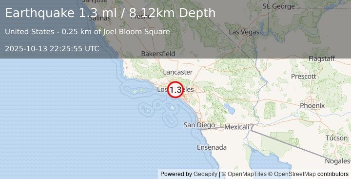 Earthquake 2 km SSE of Los Angeles, CA (1.3 ml) (2025-10-13 22:25:55 UTC)