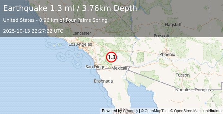 Earthquake 9 km SW of Niland, CA (1.3 ml) (2025-10-13 22:27:28 UTC)