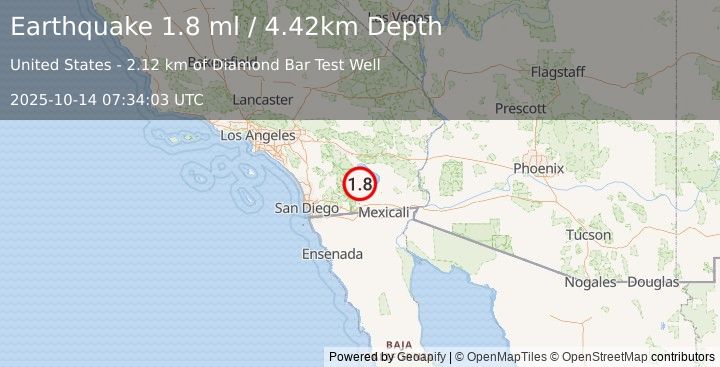 Earthquake 13 km E of Ocotillo Wells, CA (1.8 ml) (2025-10-14 07:34:03 UTC)