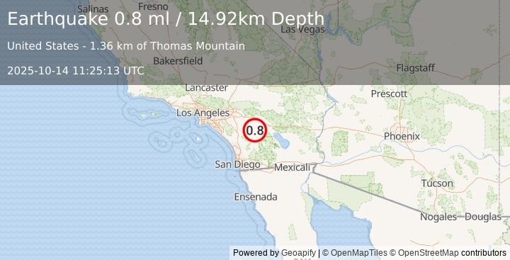 Earthquake 7 km NE of Anza, CA (0.8 ml) (2025-10-14 11:25:13 UTC)