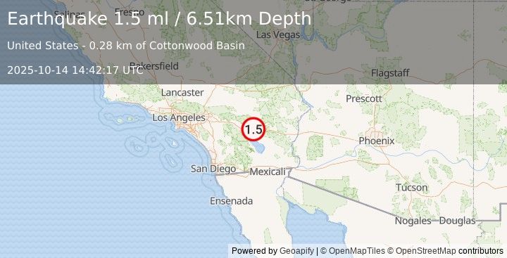 Earthquake 24 km ENE of Thermal, CA (1.5 ml) (2025-10-14 14:42:17 UTC)