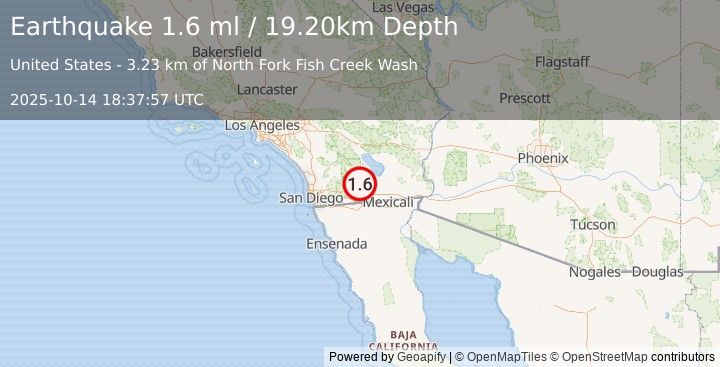 Earthquake 19 km S of Ocotillo Wells, CA (1.6 ml) (2025-10-14 18:37:57 UTC)