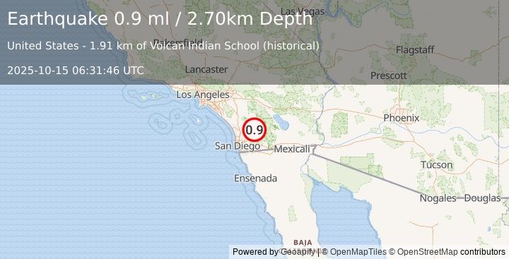 Earthquake 7 km NNW of Julian, CA (0.9 ml) (2025-10-15 06:31:46 UTC)