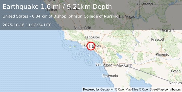 Earthquake 1 km ESE of MacArthur Park, CA (1.6 ml) (2025-10-16 11:18:24 UTC)