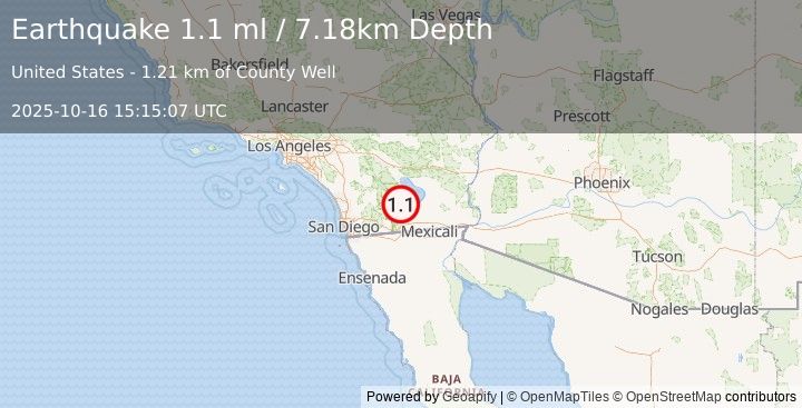 Earthquake 11 km ESE of Ocotillo Wells, CA (1.1 ml) (2025-10-16 15:15:07 UTC)