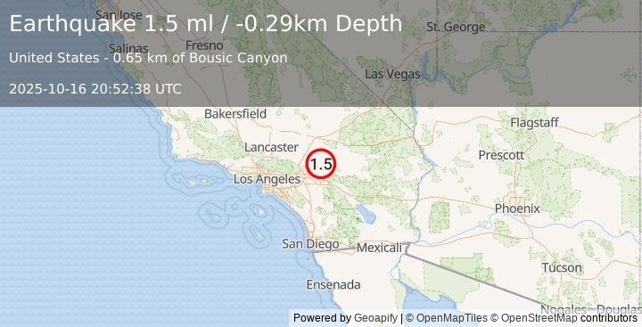 Earthquake 11 km SSE of Lucerne Valley, CA (1.5 ml) (2025-10-16 20:52:38 UTC)