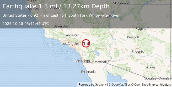 Earthquake 15 km N of Cabazon, CA (1.3 ml) (2025-10-18 05:42:44 UTC)