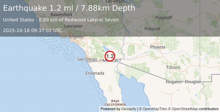Earthquake 8 km NE of Imperial, CA (1.2 ml) (2025-10-18 09:37:02 UTC)