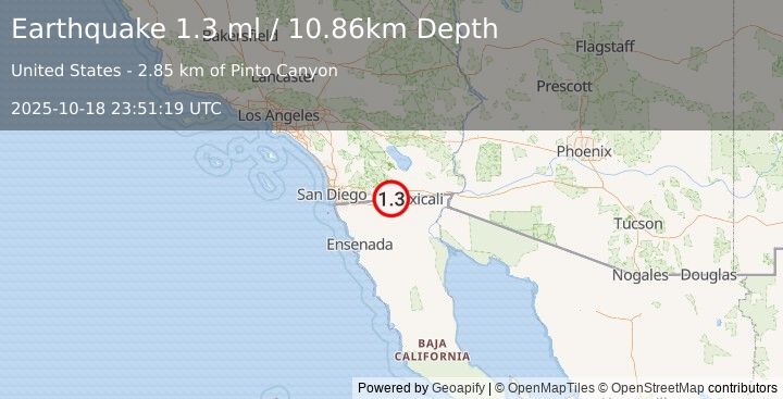 Earthquake 12 km SSE of Ocotillo, CA (1.3 ml) (2025-10-18 23:51:19 UTC)