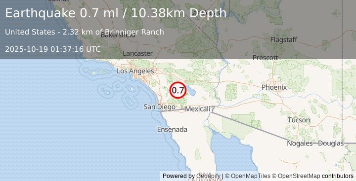 Earthquake 8 km NNE of Borrego Springs, CA (0.7 ml) (2025-10-19 01:37:16 UTC)