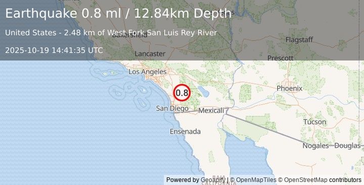 Earthquake 6 km NNE of Lake Henshaw, CA (0.8 ml) (2025-10-19 14:41:35 UTC)
