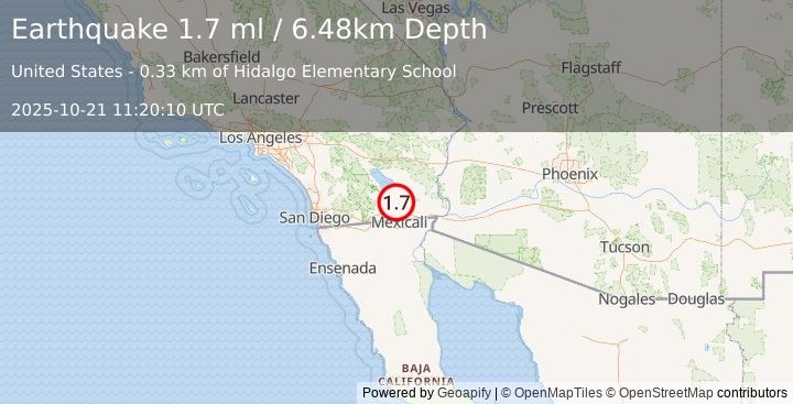 Earthquake 1 km S of Brawley, CA (1.7 ml) (2025-10-21 11:20:10 UTC)