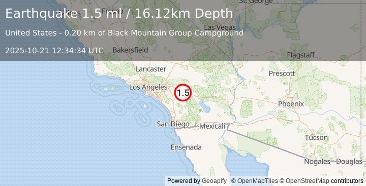 Earthquake 10 km N of Idyllwild, CA (1.5 ml) (2025-10-21 12:34:34 UTC)