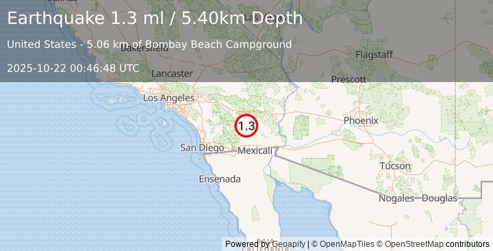 Earthquake 5 km SSW of Bombay Beach, CA (1.3 ml) (2025-10-22 00:46:48 UTC)