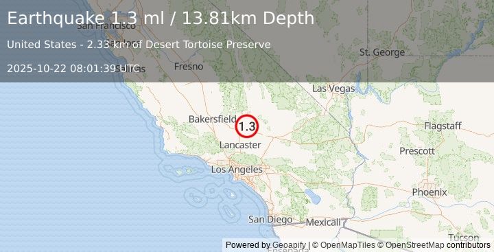 Earthquake 12 km W of Johannesburg, CA (0.9 ml) (2025-10-22 08:01:40 UTC)