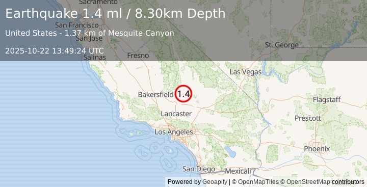Earthquake 17 km WNW of Johannesburg, CA (1.4 ml) (2025-10-22 13:49:24 UTC)