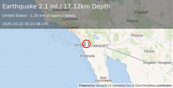 Earthquake 10 km SE of Alpine, CA (2.1 ml) (2025-10-22 16:22:46 UTC)