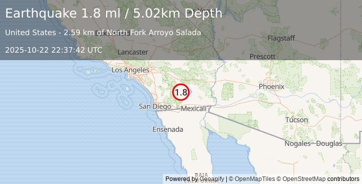 Earthquake 9 km SW of Salton City, CA (1.8 ml) (2025-10-22 22:37:42 UTC)