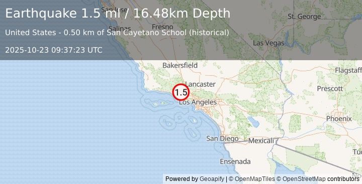 Earthquake 6 km W of Fillmore, CA (1.4 ml) (2025-10-23 09:37:24 UTC)