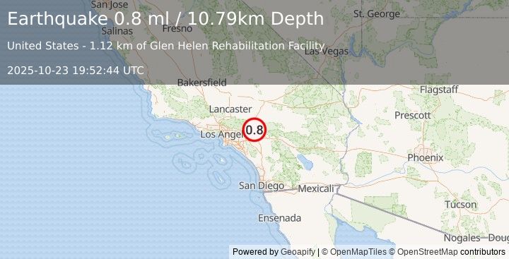 Earthquake 4 km WNW of Muscoy, CA (0.8 ml) (2025-10-23 19:52:44 UTC)