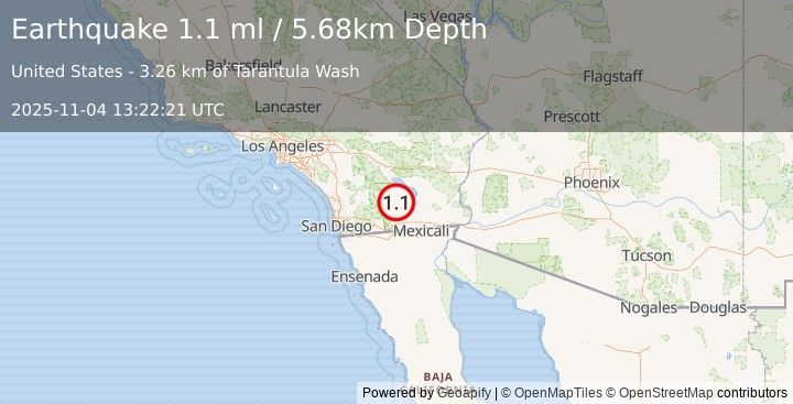 Earthquake 16 km ESE of Ocotillo Wells, CA (1.1 ml) (2025-11-04 13:22:21 UTC)