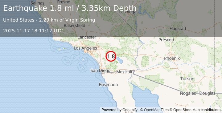 Earthquake 16 km SW of La Quinta, CA (1.8 ml) (2025-11-17 18:11:12 UTC)