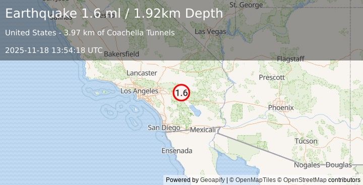 Earthquake 10 km ENE of Desert Hot Springs, CA (1.6 ml) (2025-11-18 13:54:18 UTC)