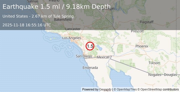 Earthquake 12 km SSE of Anza, CA (1.5 ml) (2025-11-18 16:55:16 UTC)