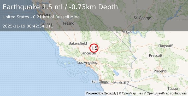Earthquake 5 km N of Boron, CA (1.5 ml) (2025-11-19 00:42:34 UTC)