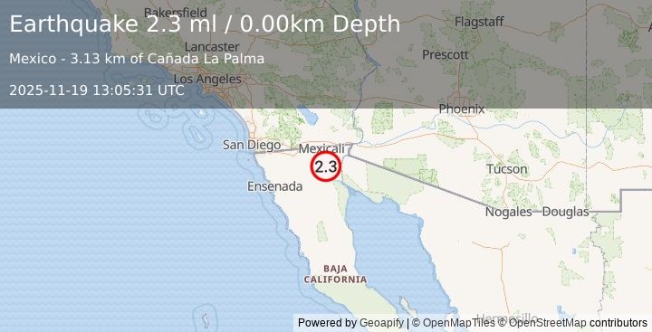 Earthquake 18 km WSW of Delta, B.C., MX (2.3 ml) (2025-11-19 13:05:31 UTC)