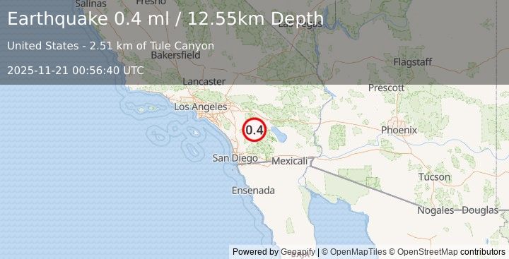Earthquake 15 km SE of Anza, CA (0.4 ml) (2025-11-21 00:56:40 UTC)