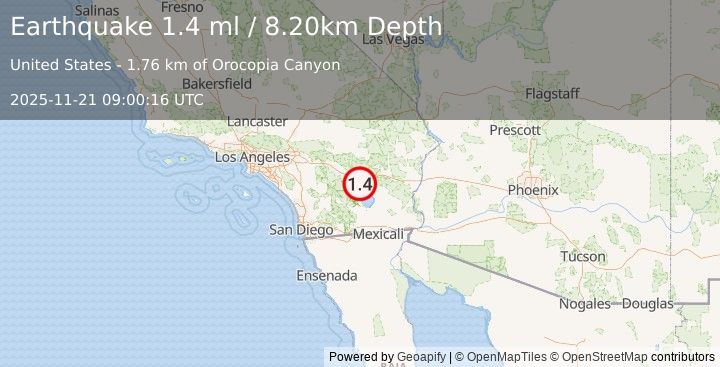 Earthquake 7 km ENE of North Shore, CA (1.4 ml) (2025-11-21 09:00:16 UTC)