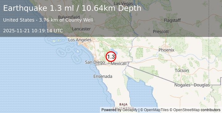 Earthquake 15 km SE of Ocotillo Wells, CA (1.3 ml) (2025-11-21 10:19:14 UTC)