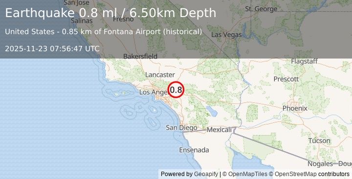 Earthquake 6 km NW of Rialto, CA (0.8 ml) (2025-11-23 07:56:47 UTC)
